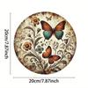1pc Vintage Butterfly Wreath Metal Tin Sign 8x8 Inch Retro Round Wall Decor Home Kitchen Art