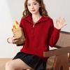 Women's Half-Zip High-Neck Sweater: Loose, Thick Knit Pullover for Autumn/Winter 2024
