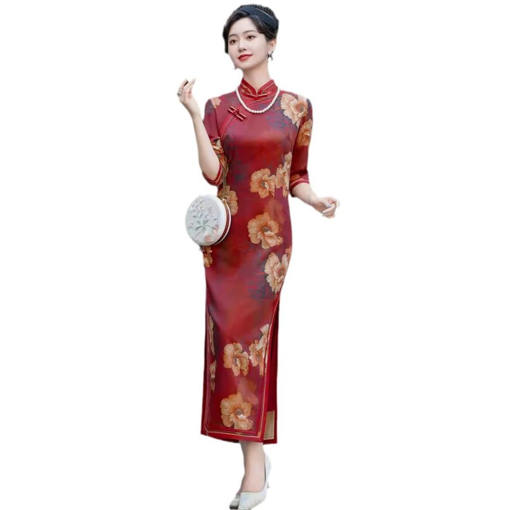 High-end Seven-quarter Sleeve Cheongsam 1011 New Autumn Retro Improved New Chinese Style Dress Femininity Long