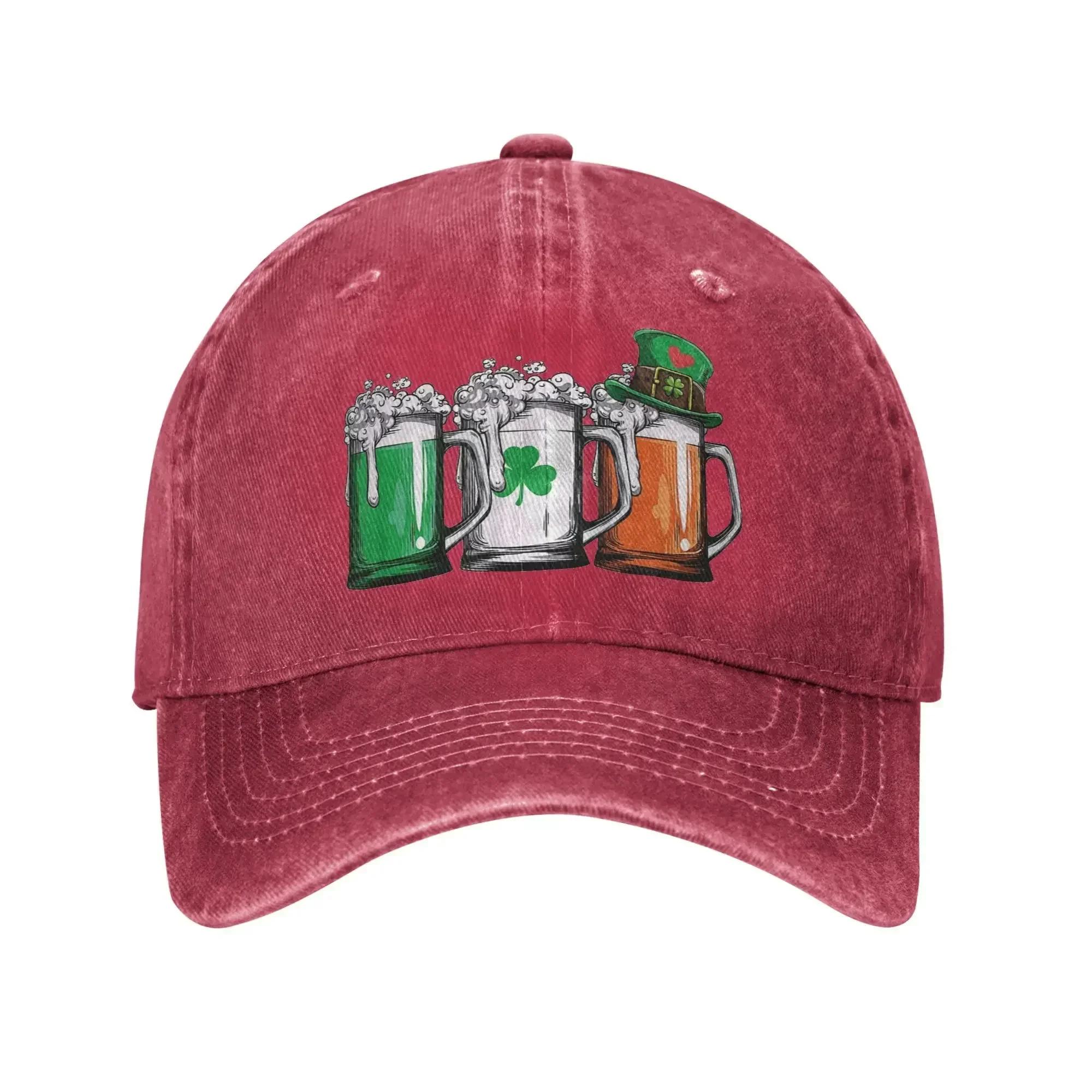 St Patricks Day Irish Beer Flag Graphic Baseball Cap Casual Adjustable Washed Trucker Hat for Men Women One Size