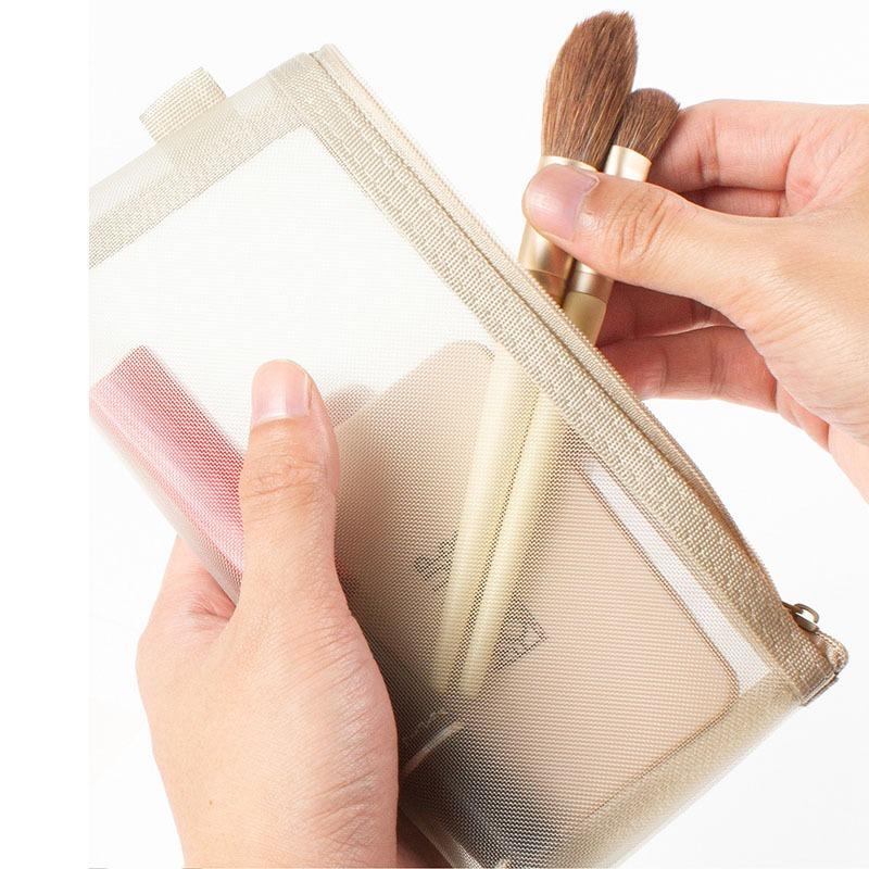 Multifunctional Portable Makeup Brush Bag Pouch Case New Large Capacity Mesh Pencil Bag Mesh Transparent Cosmetic Case