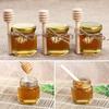 1.5 Oz Hexagon Mini Glass Honey Jars Honey Jars with Wood Dipper, Gold Lid, Bee Pendants, Jutes - for Baby Shower, Wedding