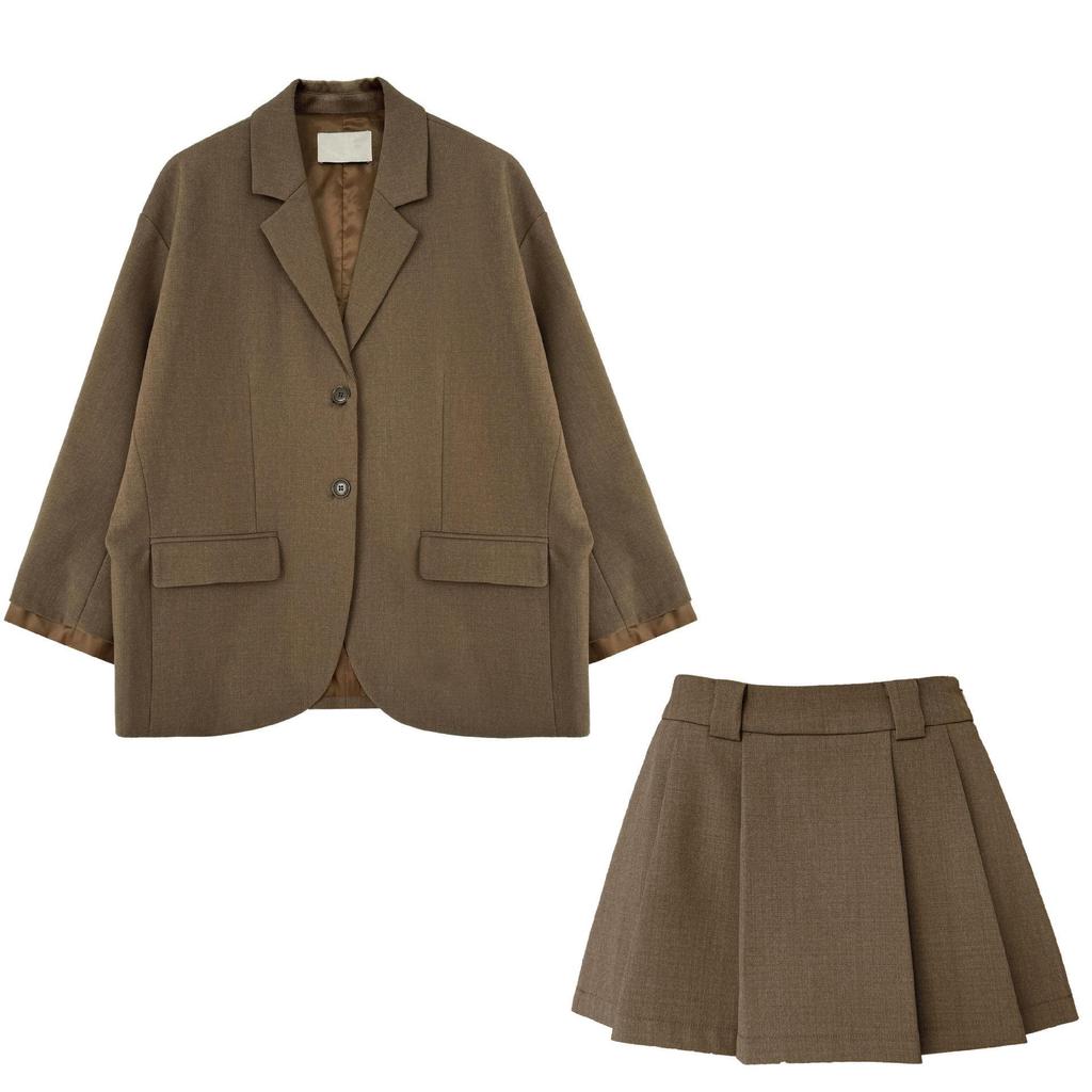 Luxi Women's High-End Korean Casual Suit: Cuff-Stitched Blazer + Pleated Skirt Set 8719