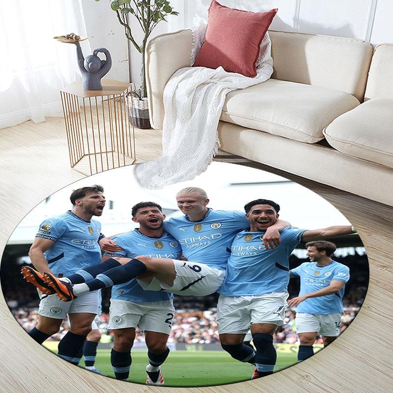 Man City Player Pattern Round rug,Carpet Rug for Living Room Bedroom Playroom ,Non-slip Floor Mat,Holiday Gifts and Birthday Gifts.