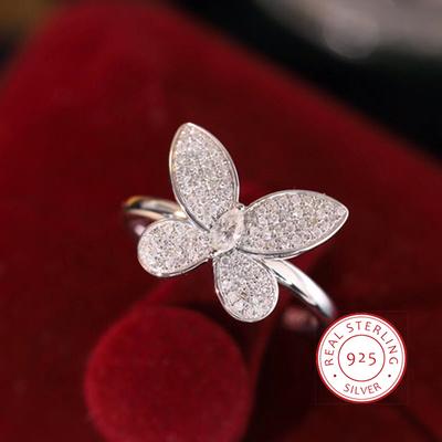 New Creative Butterfly Ring For Women Luxurious Full Diamond Zirconia Opening Ring  Copper Plated Party Birthday Jewelry Gift