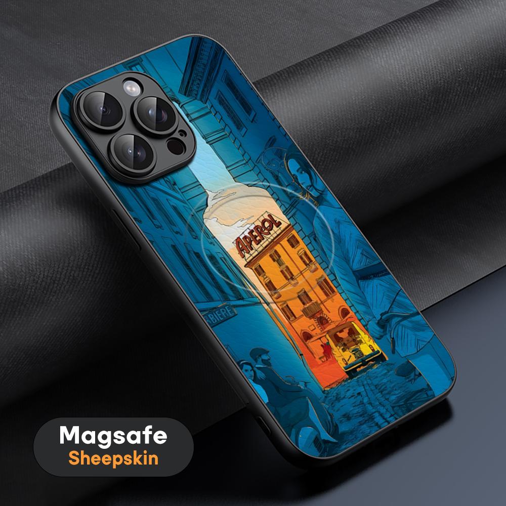 Custodia Arancione per Telefono Cocktail Aperol Spritz Per iPhone 16 15 14 13 12 11 Plus Pro Max Lusso di Alta Gamma Magsafe Pelle di Pecora