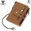 HUMERPAUL Men cowhide wallet Oxford cloth RFID anti-theft credit card bag coin purse with chain wallet with photo window