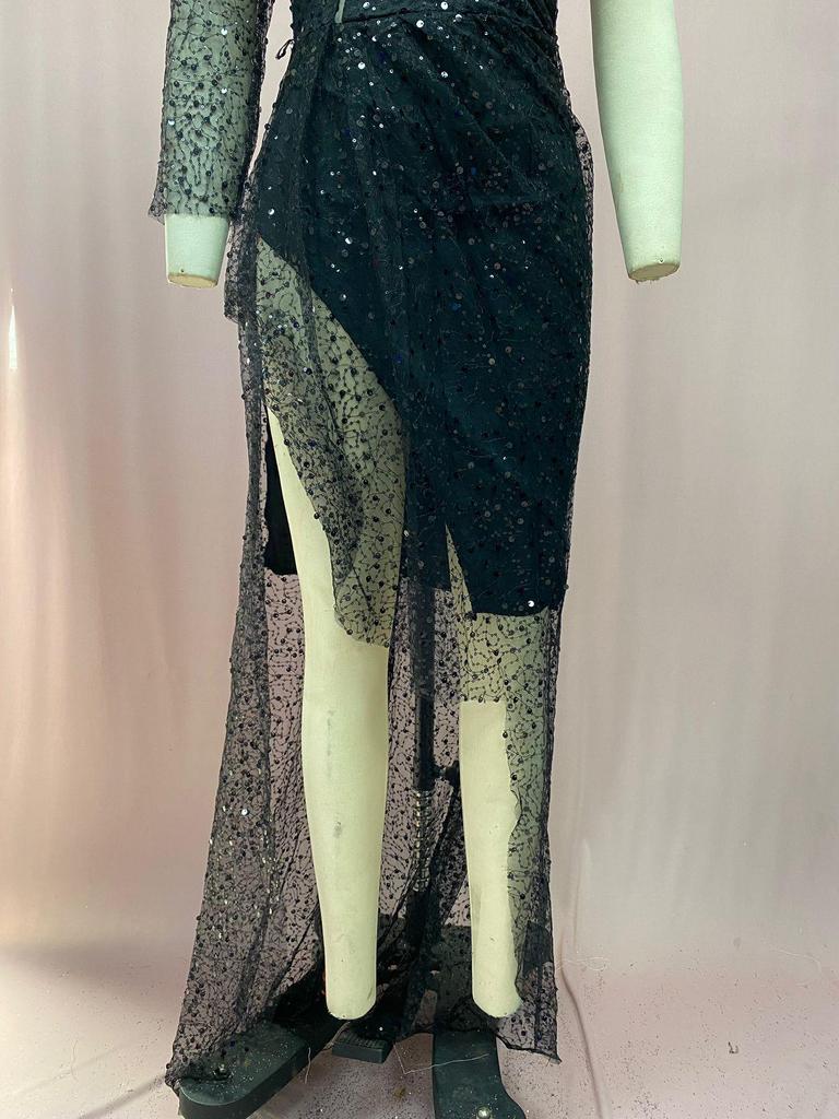 Dreamy High-Slit Sequin Evening Dress - Long Sleeve Women's Formal Wear