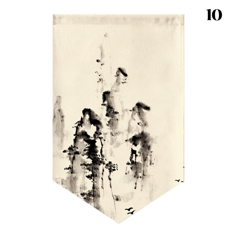 Chinese Landscape Painting Short Curtain Restaurant Cafe Decor Noren Home Window Decor Hanging Half Curtain Kitchen Partition