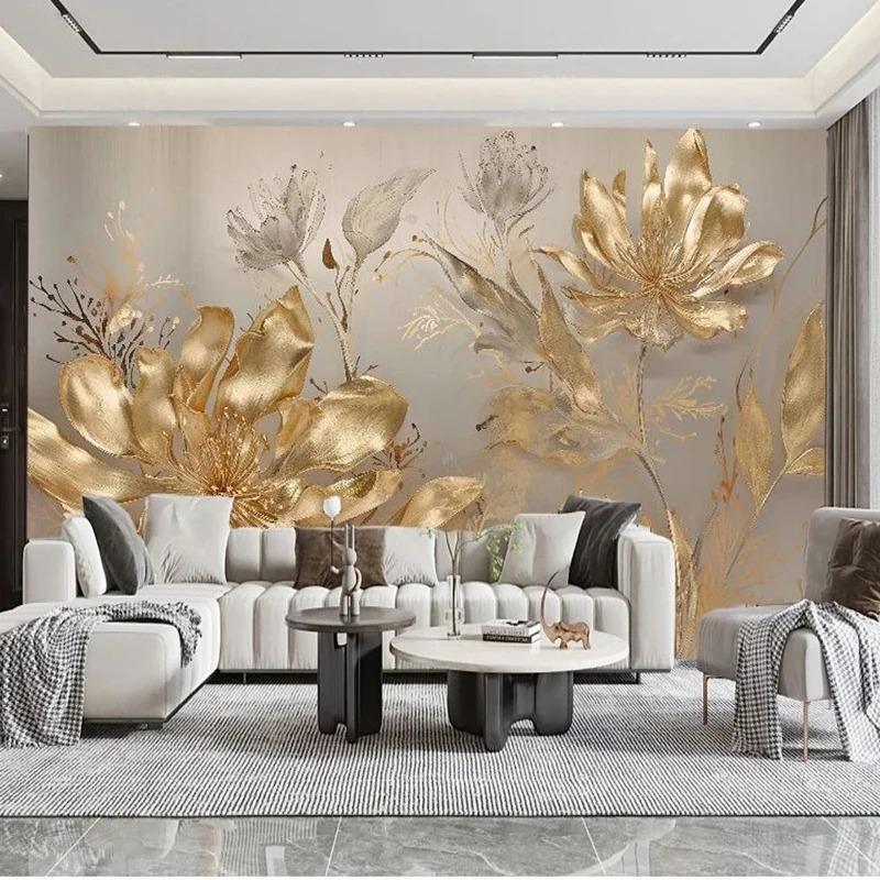 Carta da Parati Moderna 3d Lusso Leggero Murale 3d Fiore Dorato Soggiorno Camera da Letto Divano Parete Murales Decorazioni per la Casa