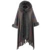 Hooded Rabbit Fur Collar Shawl Cape Plus Size Knitted Hooded Cardigan Loose Coat
