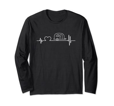 Caravan Camper Heartbeat EKG Long Sleeve Camping-RV T-Shirt
