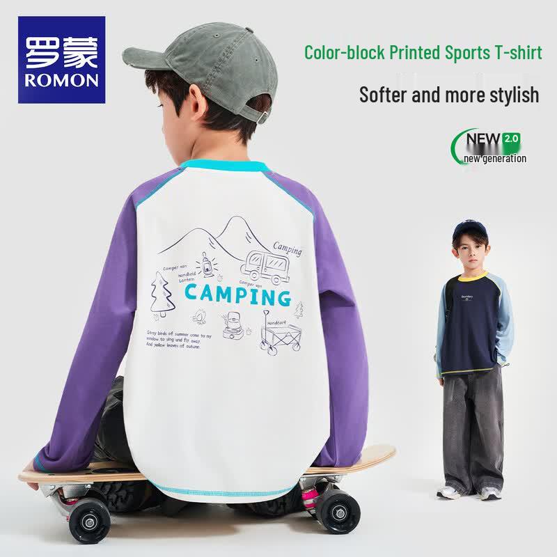 Romon Kids' Color-Block Raglan Sleeve Long Sleeve T-Shirt