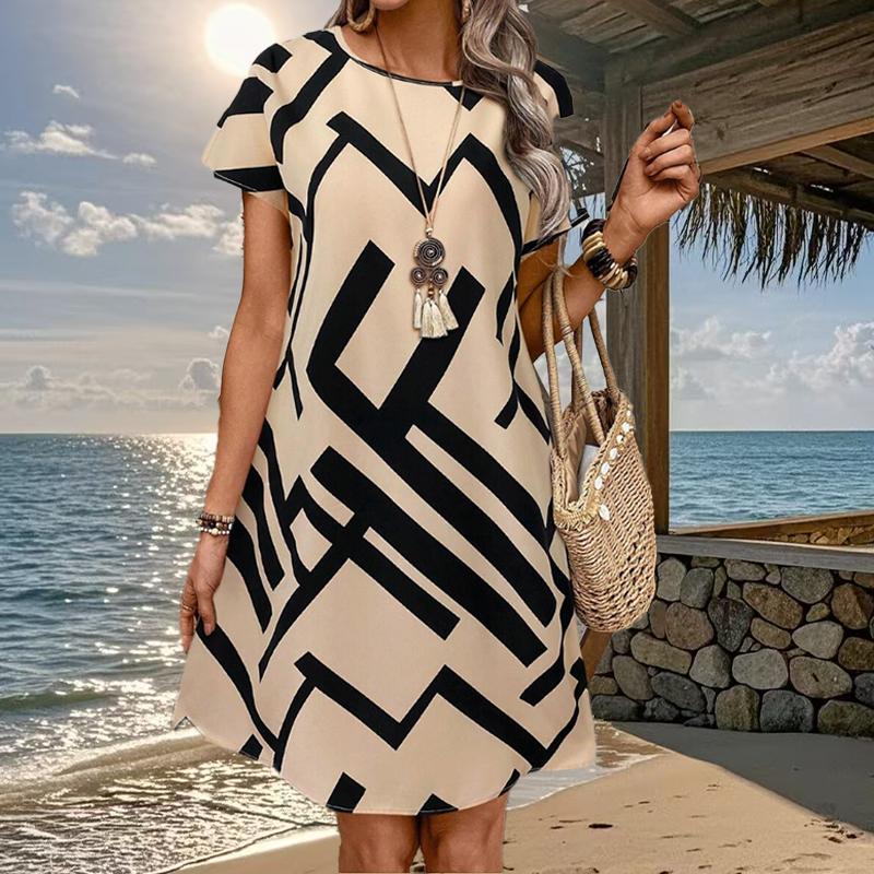 Moda Femenina Elegante Retro Estampado Verano Primavera Manga Corta Cuello O Vestidos Casuales