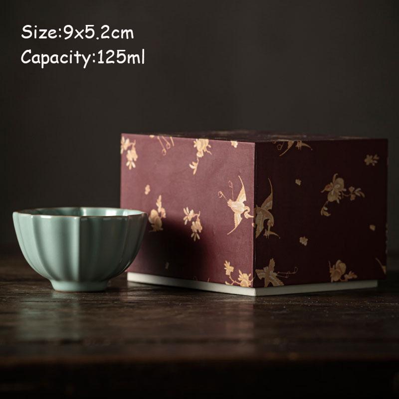125ml  Azure Porcelain Tea Bowl Handmade Ru Kiln Ceramic Tea Cup Lotus Petal Cup Kung Fu Tea Single Cup Special Master Cup Gifts 9x5.2cm 125ml