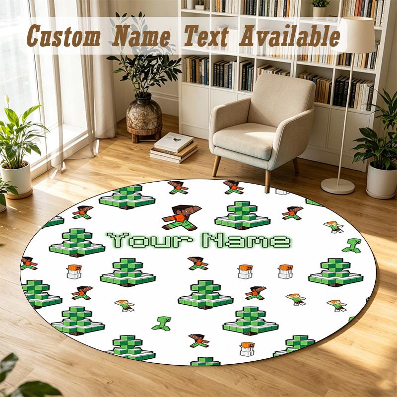 Round Rug Custom NameMinecraft Pattern Non Slip Carpet Home Floor Decor
