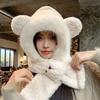 Winter plush hat, scarf, integrated hat, cute bear pullover hat, women's outdoor cold protection and warm ear protection two-piece set