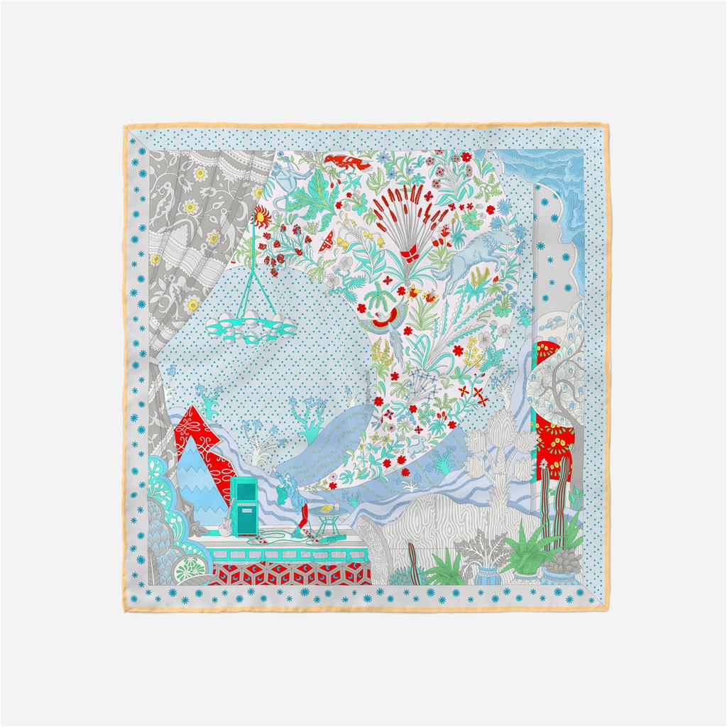 Twill Silk Scarf Woman Fashion Painting Square Scarves Wraps Bandana Small Hijab Silk Foulards Tie Headband Neckerchief 53CM