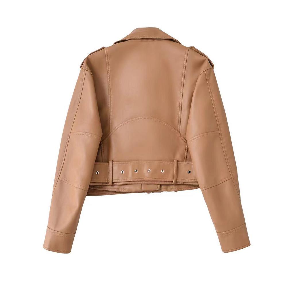 2025 European & American Washed Faux Leather Motorcycle Jacket - New Autumn/Spring Collection