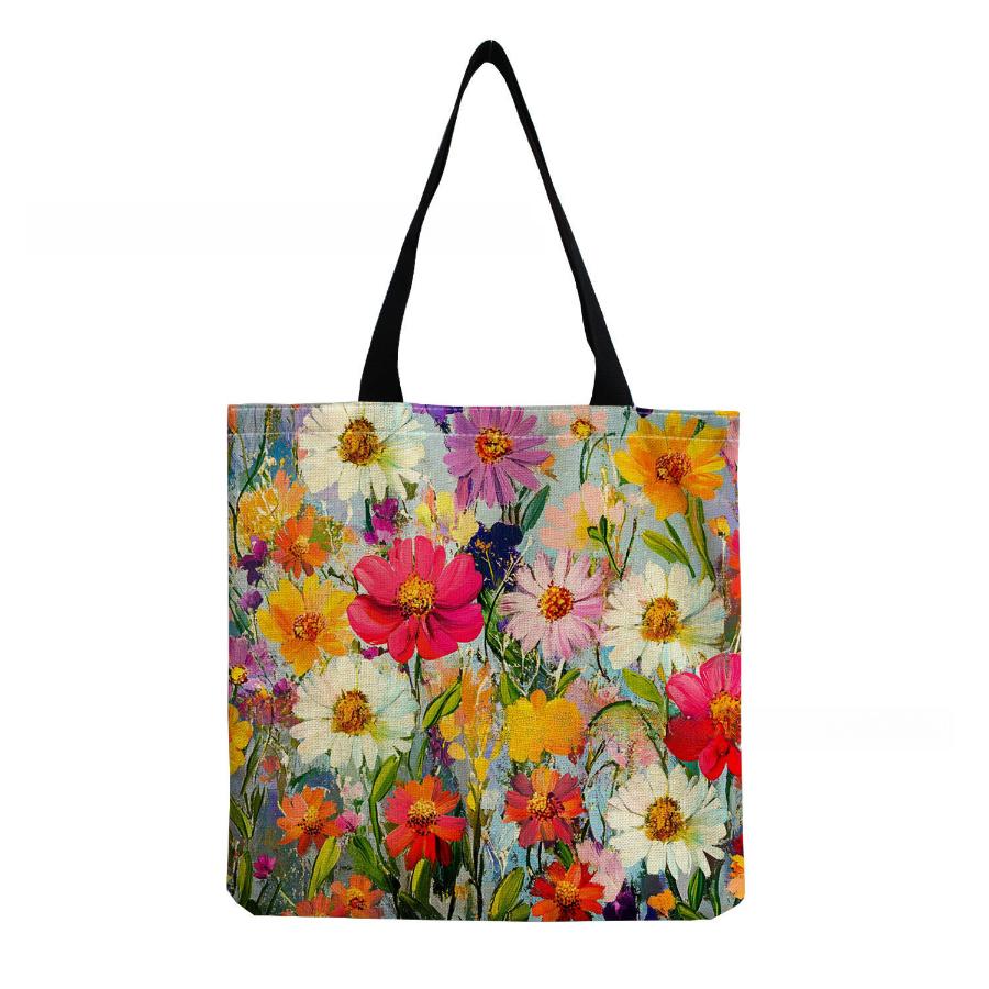 Damen Vintage Leinen-Tragetasche - Große Kapazität Blumenmuster Schulter-Handtasche für Freizeit & Lebensmitteleinkauf KTB