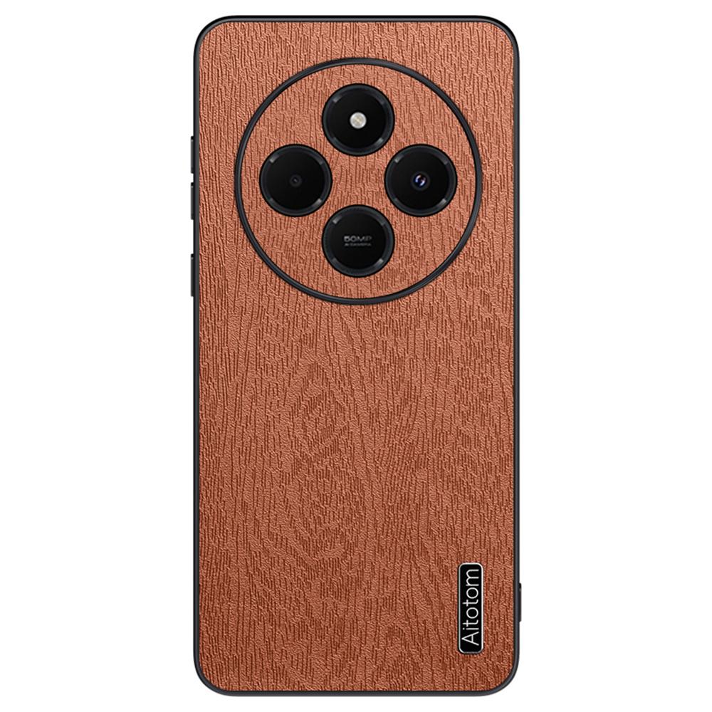 

For Xiaomi Poco C75 4G/Redmi 14R 5G/14C 4G Case Wood Texture PU Leather Coated PC+TPU Phone Cover B