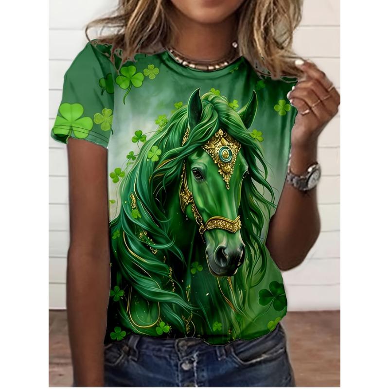 

Women s Tee - Blue Horse Graphic Casual Daily Wear Short Sleeve Casual Every Day Top For All Season, Women s Clothing S