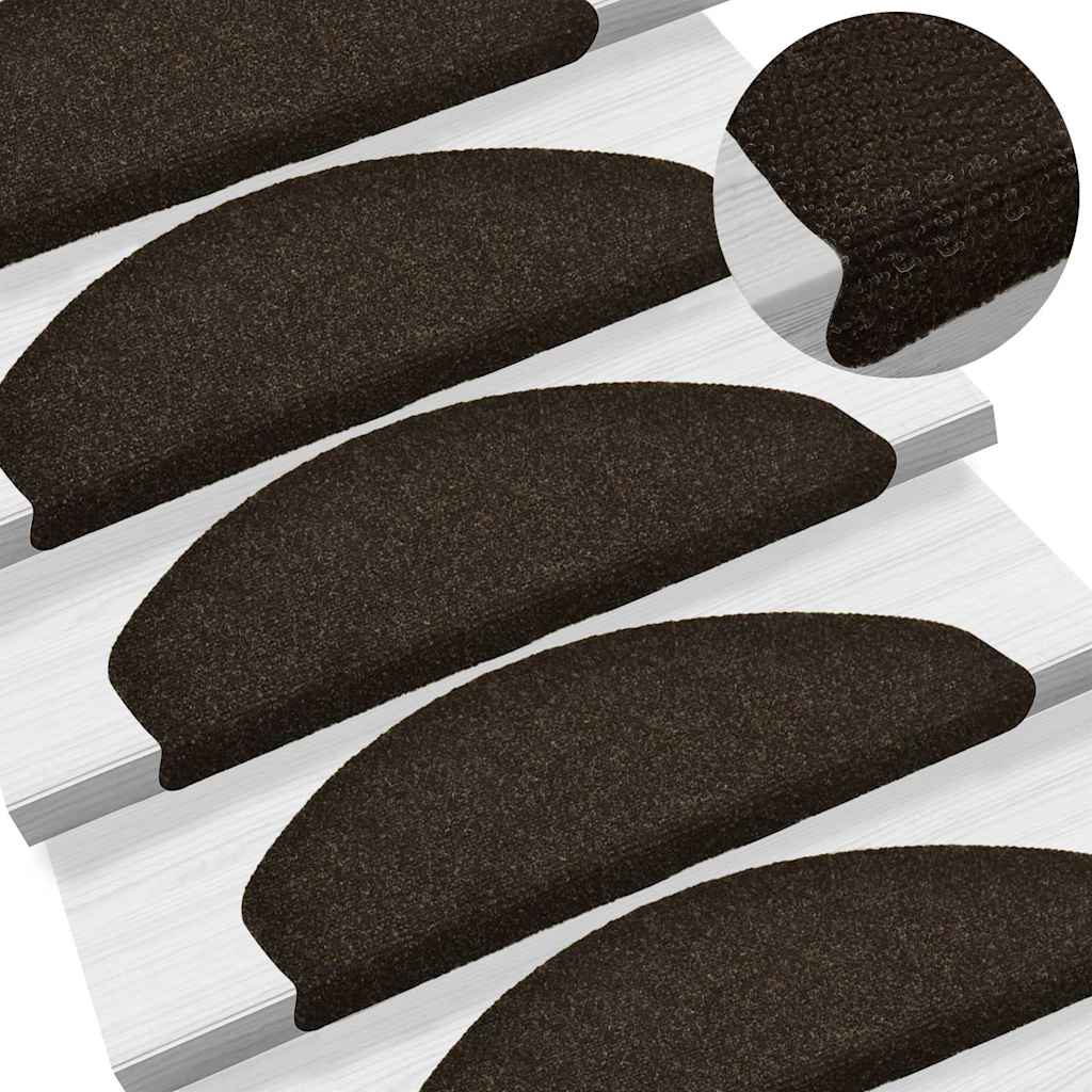 Self Adhesive Stair Treads 15 pcs 65 x 21 x 4 cm Dark Brown Semi Round Large