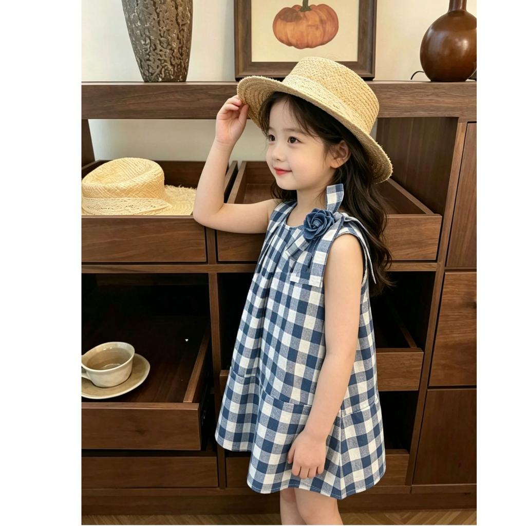 Girls Summer Plaid Sleeveless Vest Dress Baby Fashion Casual Sundress