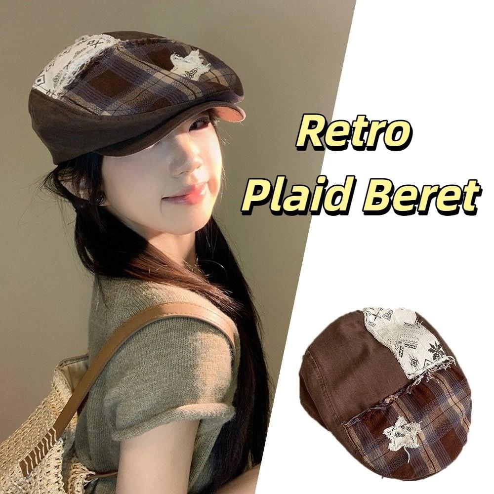 American Star Plaid Beret Y2k Painter Cap Trend Newsboy Cap  Outdoor