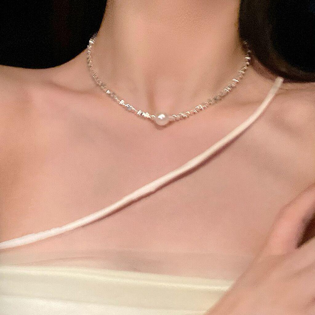 

2023 High-End Women s Pearl Necklace: Light Luxury, Versatile Silver Clavicle Chain