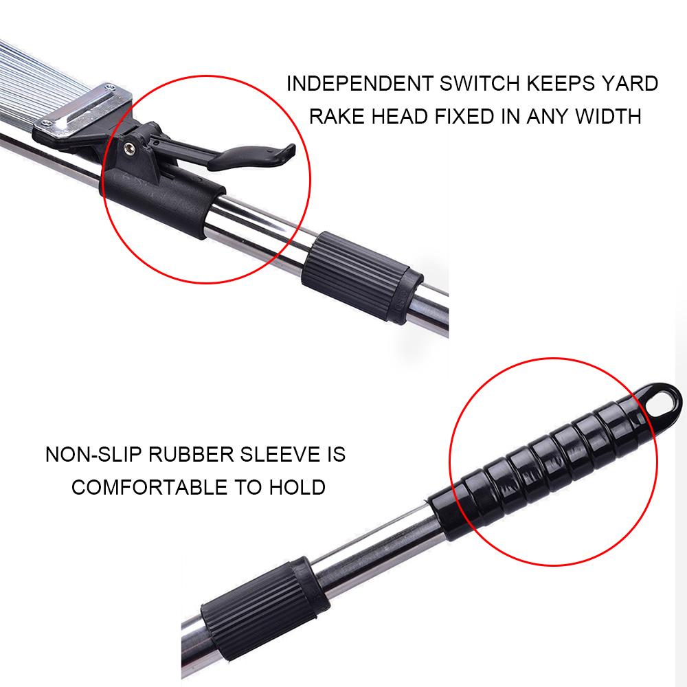 15 tooth adjustable telescopic rake with extendable handle and fan head, stainless steel garden leaf rake, foldable shrub rake, garden rake, gardenin