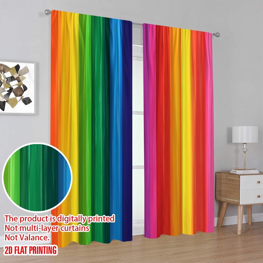 2pcs Window Curtains Rainbow Pride Versatile 100% Polyester  Without Electricity summer party decorations Use for Indoor