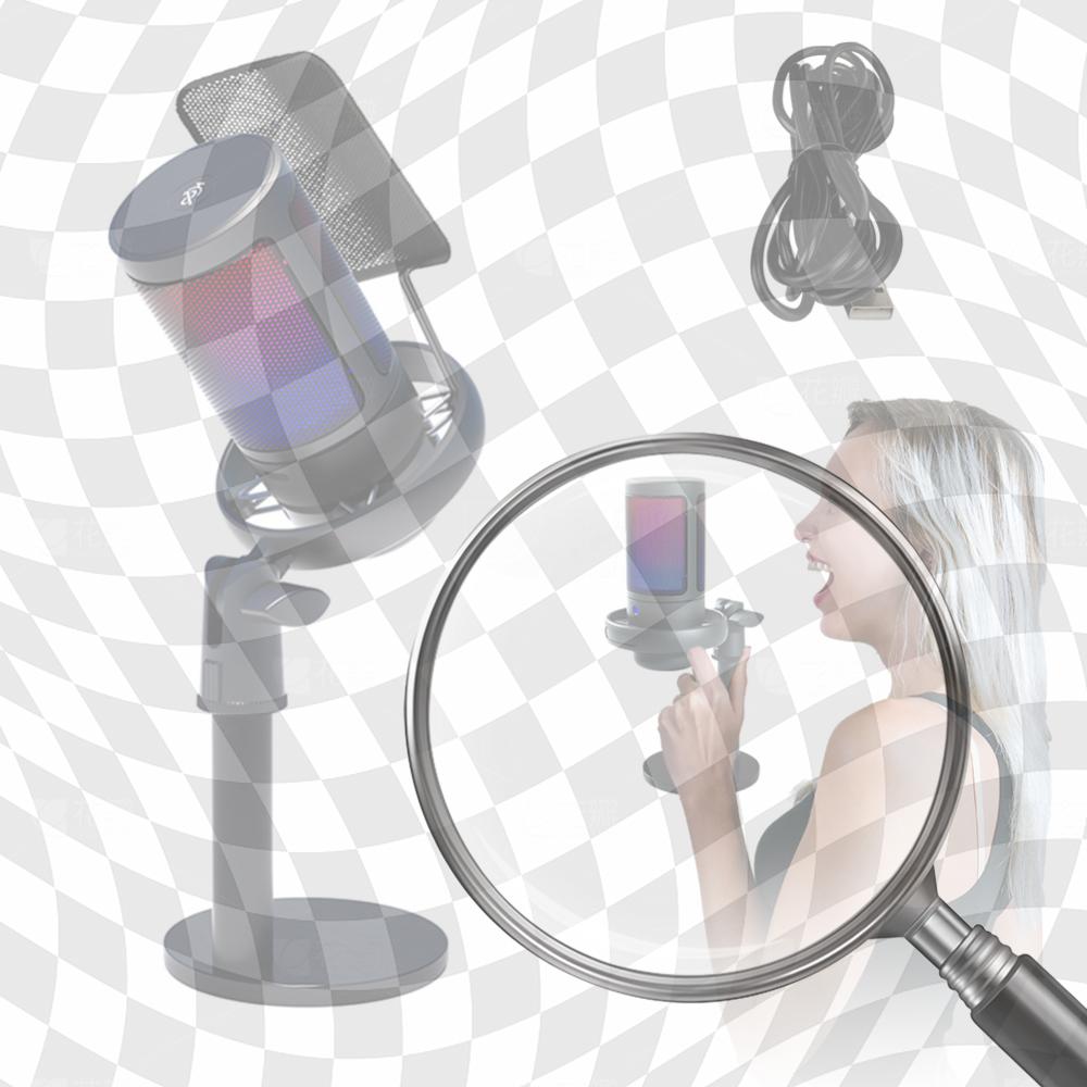 

USB Gaming Microphone RGB PC Mic with Pop Filter PC Condenser Mic for Studio Recording Streaming Content Creation China Mainland