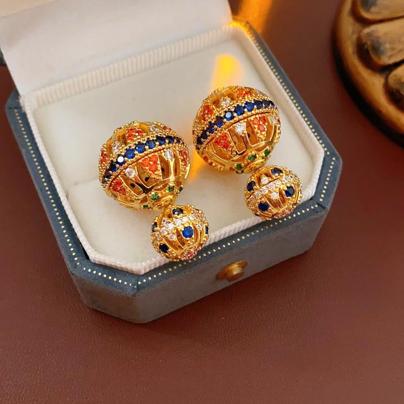 Silver Needle Multi-layer Letter Twill Zircon Pearl Earrings Medieval Vintage Light Luxury Stud Earrings Versatile Earrings