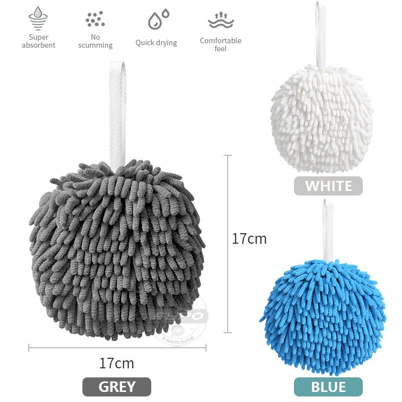 Chenille Hand Towels Kitchen Bathroom Hand Towel Ball with Hanging Loops Quick Dry Soft Absorbent Microfiber Towels