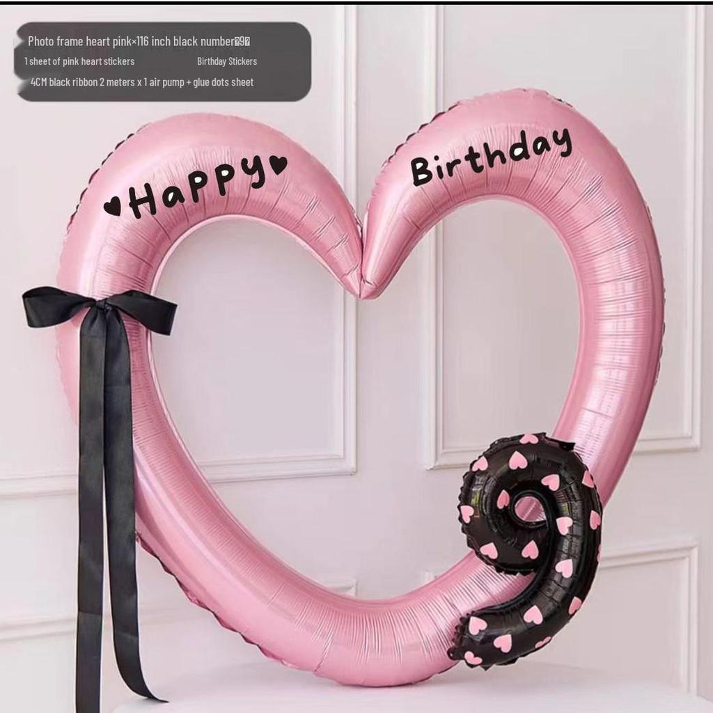 Pink Big Heart Photo Frame Balloon - Aluminum Film Birthday Decoration for Children's Party, First Birthday Photo Props