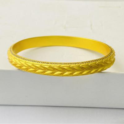 14K Gold-Plated Diamond Wheat Ear Bangle - Time-honored Style for Peace and Versatility