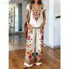 1116 new European and American casual style printing set full of pattern design high waist and wide leg pants two-piece set for women