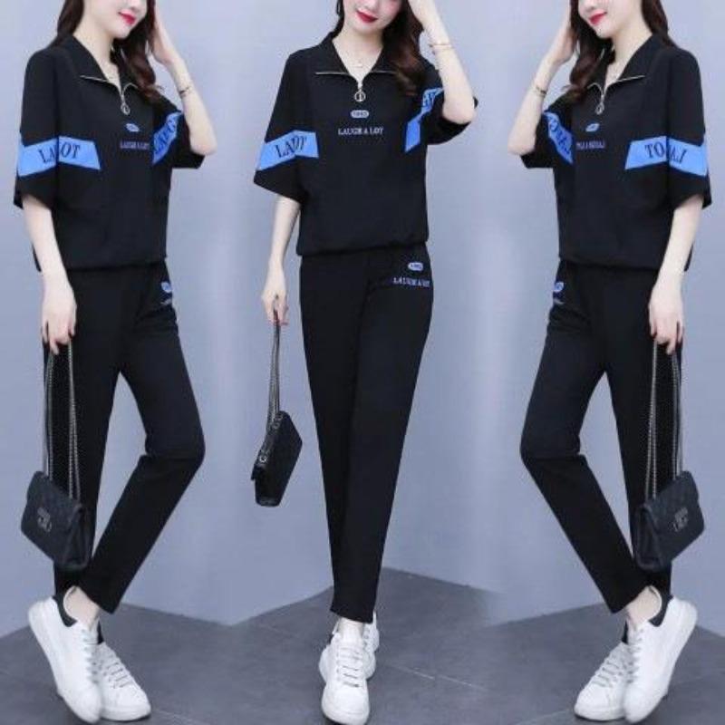 Fashionable Casual Sports Outfit for Women - Summer Printed Short-sleeved Loose Two-piece Set