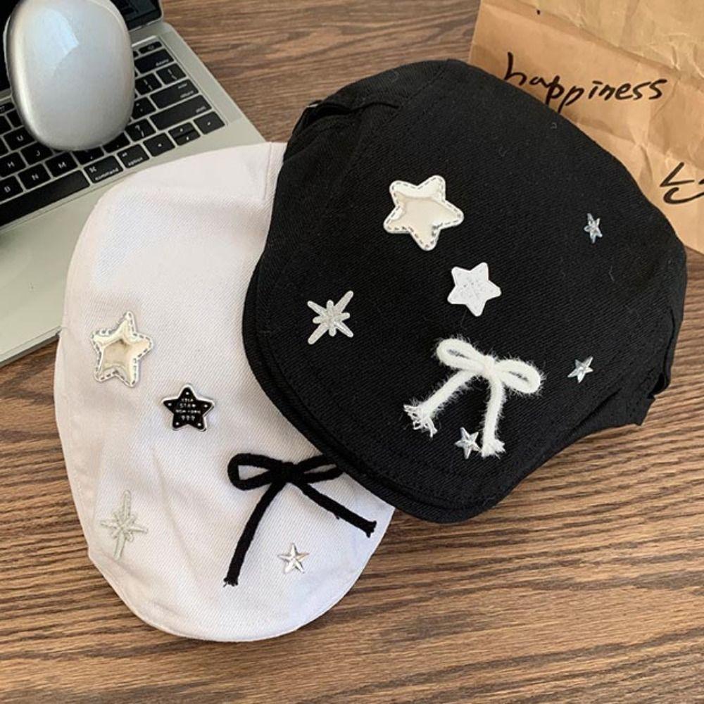 Cotton Retro Star Forward Berets Korean Style Female Artist Hat Japanese Y2k Painter Hat  Girls
