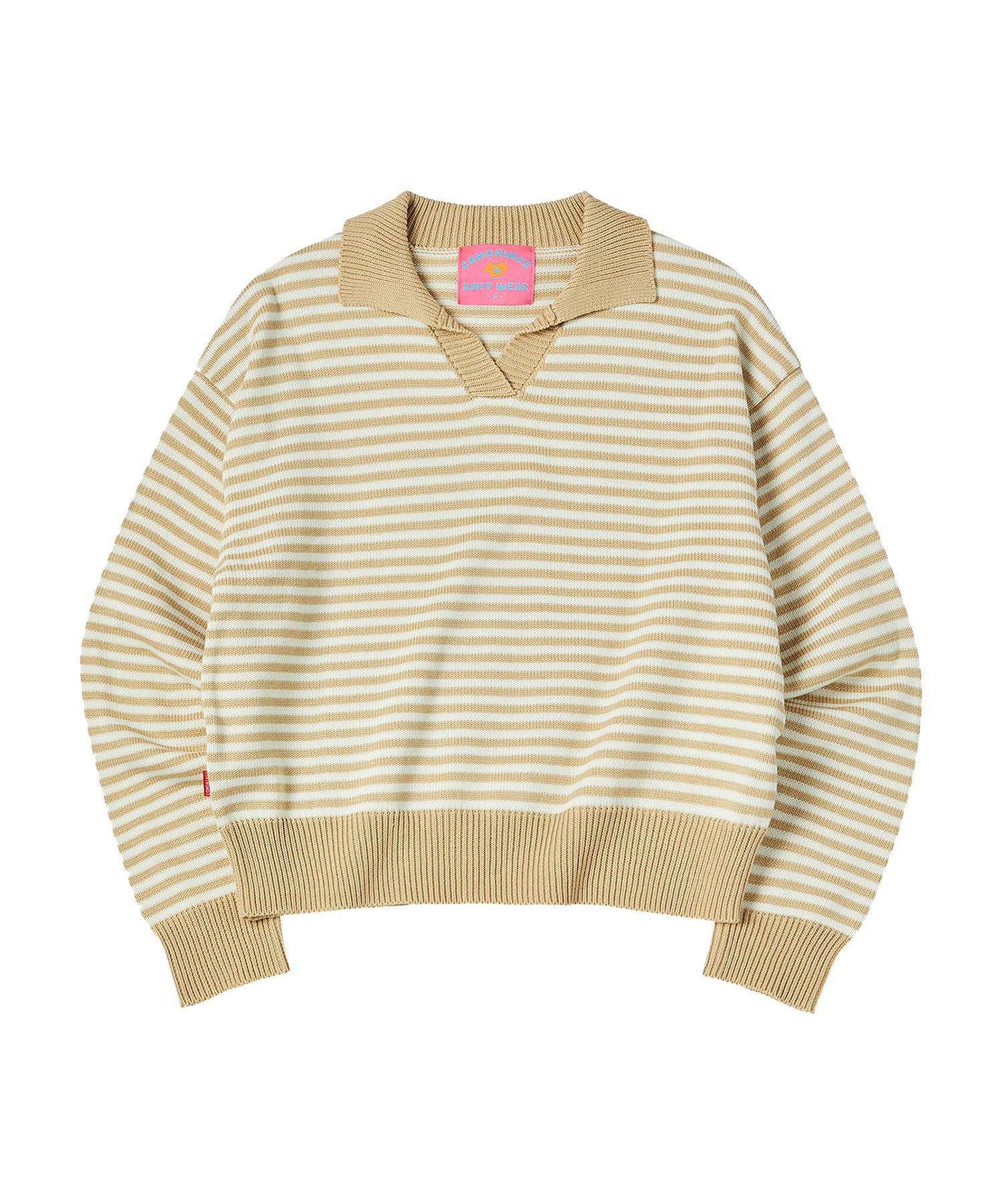 Comoni Nose W Stripe Collar Knit [Yellow] Yellow/Free