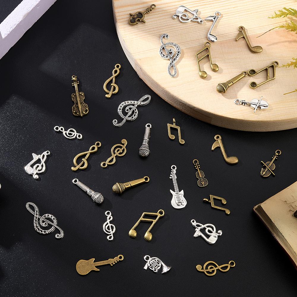 Tibetan Style Alloy Pendants Musical Theme DIY Jewelry Bracelet Necklace Accessories Mixed Shape Mixed Color 18.5~32x7.3~14.5x1.5~6.5mm