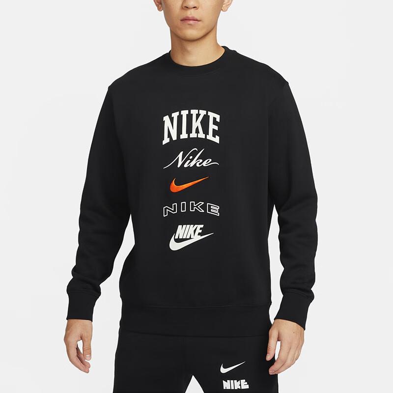 Nike Letter Print Fleece Crewneck Long Sleeve Sweatshirt Warm Cuffed Knit Long Pants Casual Sports Suit Men sweatshirt, pants FN2611-010+DX0796-010