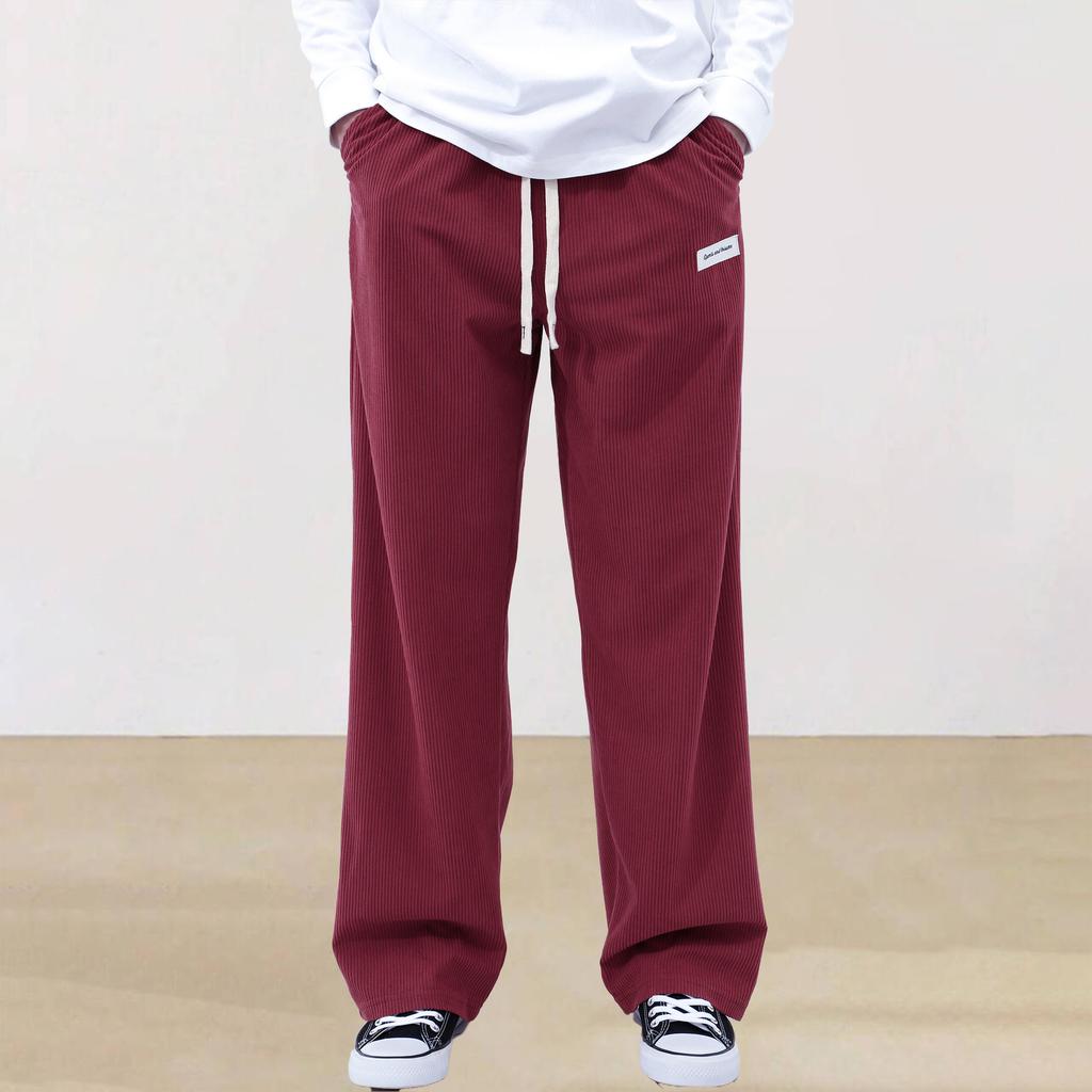 Spring and Autumn Solid Color Lace Sports Pants Simple Straight Leg Pants Men's Casual Pants Wide Leg Pants