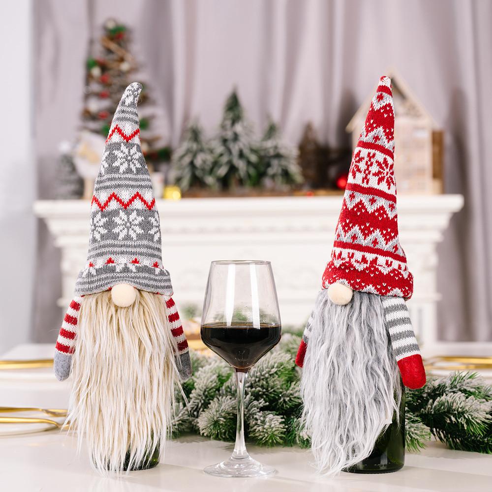Knit Adorable Wine Bottle Cover Featuring Long Bearded Noface Design For Fun Festive