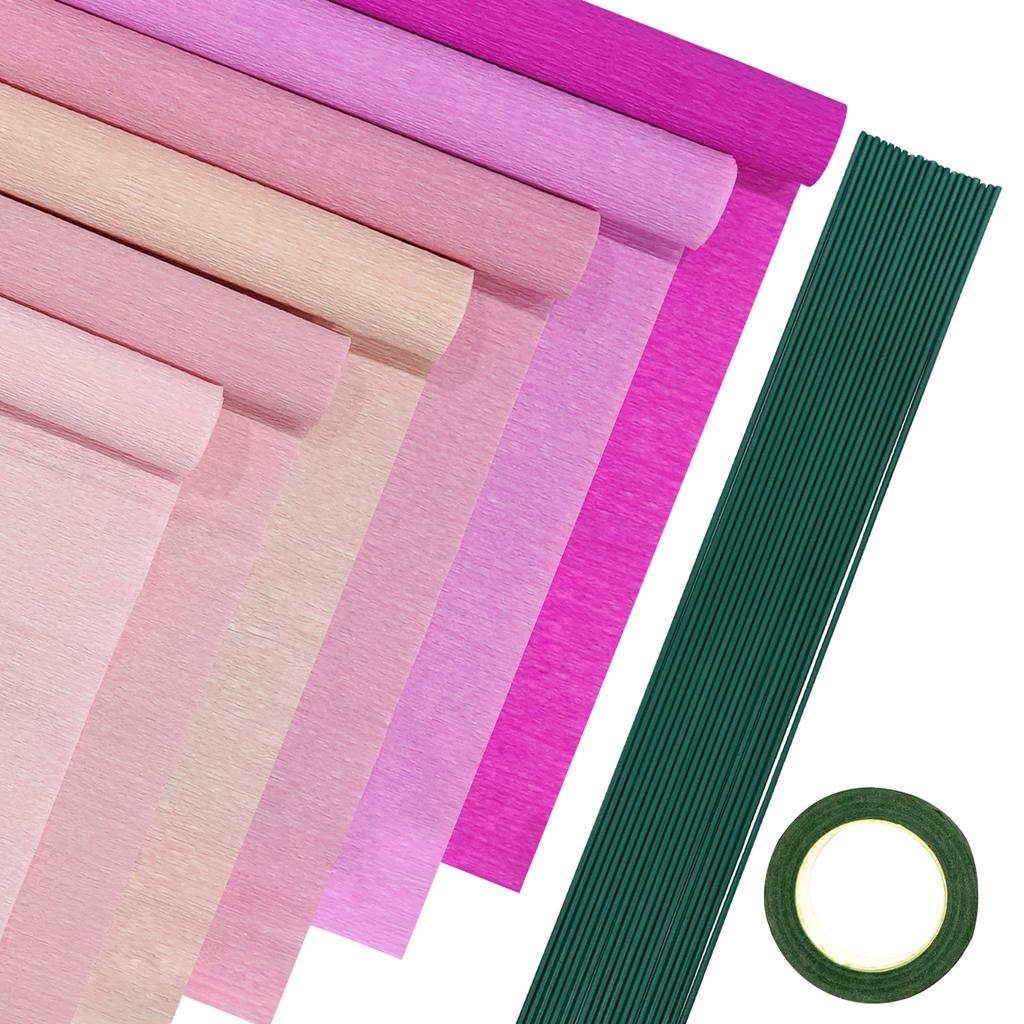 3/5/6 Rolls Crepe Paper Streamers, Colorful Crepe Paper Sheets 20 Pcs Floral Iron Wire 1 Pcs Green Floral Adhesive Tape