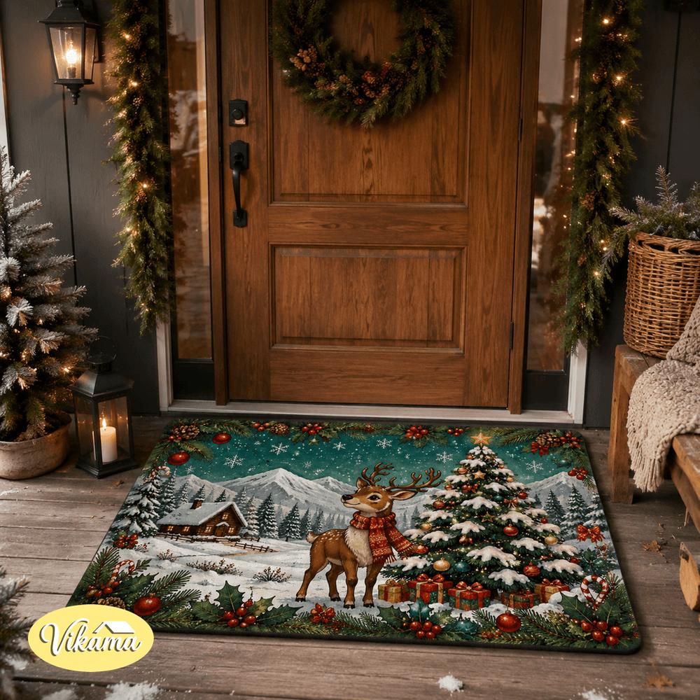 Christmas Entrance Rug Color-Printed For Bedroom, Living Room And Bathroom - Easy To Clean, Suitable For Home Decoration.