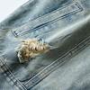 Ripped Holes Denim Waistcoat Men's Sleeveless Denim Jacket with Ripped Holes Pockets Single Breasted Washed Waistcoat for Casual