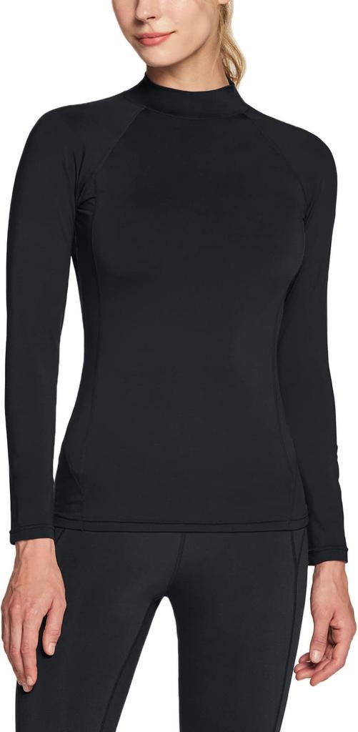 Tesla Sports and Long Sleeve Compression Perfect for and Yoga Women's High-Neck Undershirt, 2-Piece Set, Fleece-Lined, Moisture-Wicking, Quick-Drying,