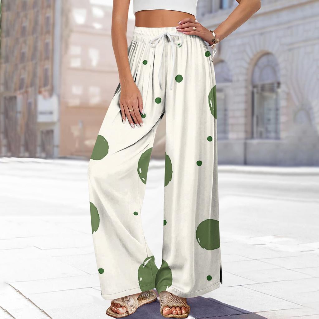 Dámské potištěné kalhoty s širokými nohavicemi s kapsami Vysoký pas Stahovací šňůrka Volné ležérní kalhoty
